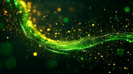 Sparkling Green and Gold Abstract Background with Glittering Effect