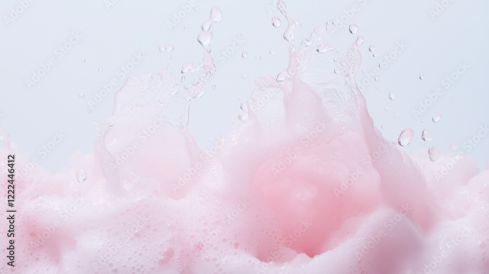 Poster pink splash of refreshment: a captivating close-up of a vibrant pink liquid creating a mesmerizing s