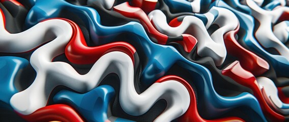 Abstract Colorful 3D Wave Pattern: Red, White, and Blue
