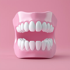 Fototapeta premium Pink teeth mold in vibrant pink color, dental model, dental care, bright and colorfuldentistry, dental ad, product packaging, educational material, website, social media, brochure, catalog.
