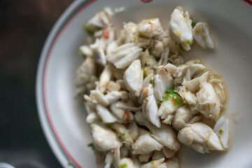 Close up of fresh crab meat served on dish