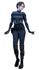 3D Rendering Female Sceince Fiction Warrior on White