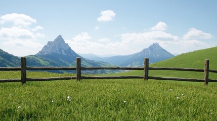 Fototapeta premium Mountain View with Wooden Fence