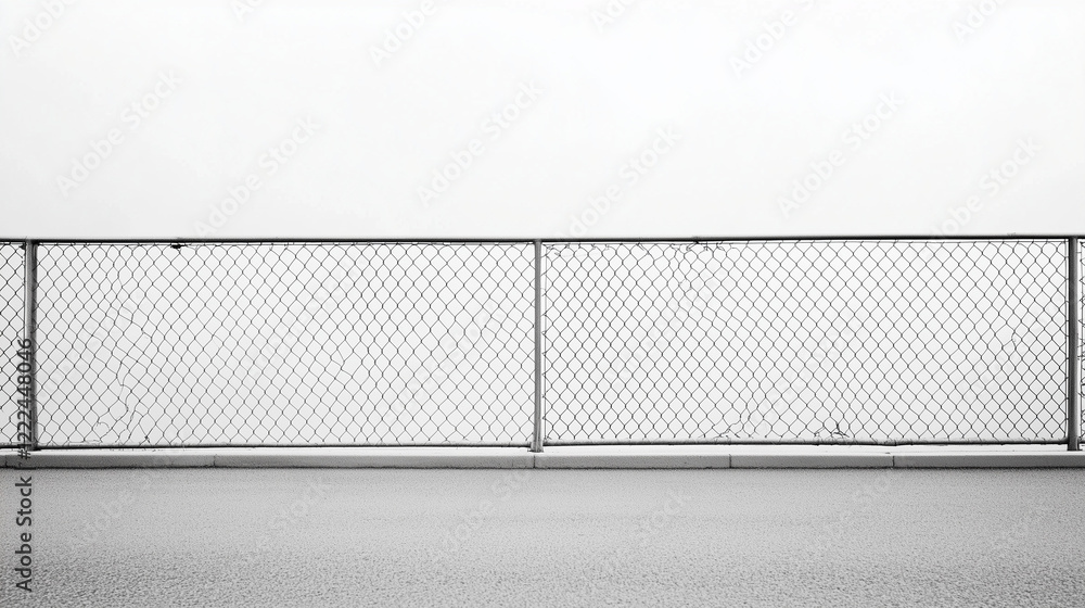 Poster chain link fence: a minimalist monochrome image featuring a long stretch of chain link fence against