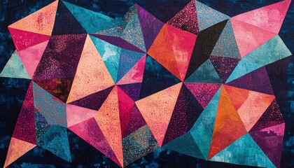 Abstract Geometric Artwork: Vibrant Hues and Interlocking Triangles