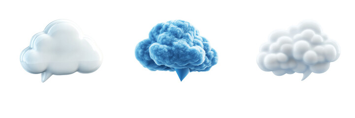 Set of A sleek, modern 3D cloud illustration with vibrant colors and soft shadows on transparent png background