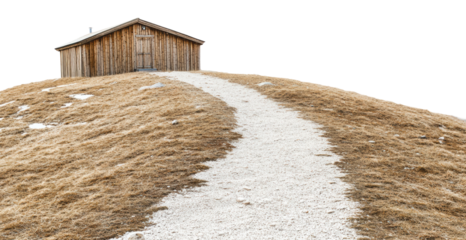 PNG Wooden building on a hillside path in winter