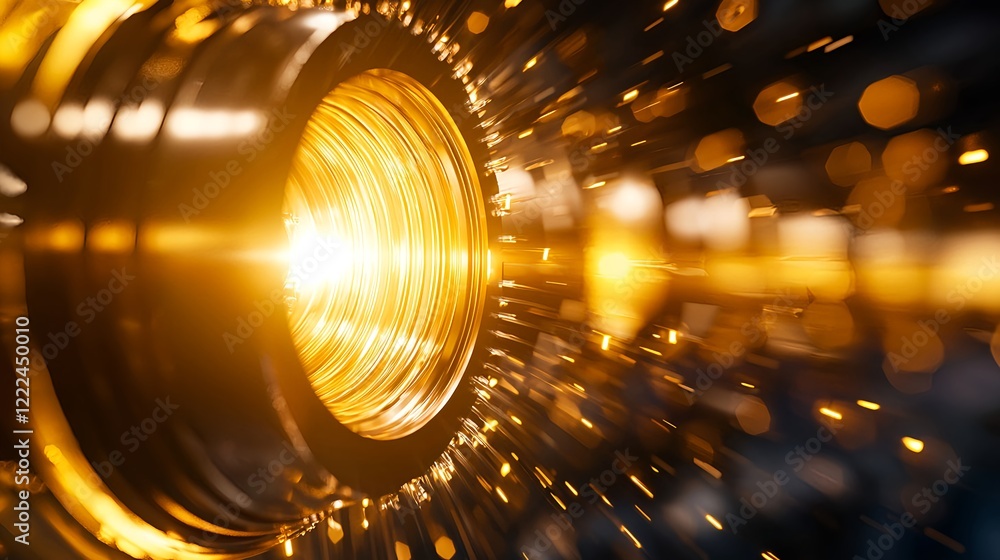 Poster bright golden light burst with circular pattern and sparkling effect