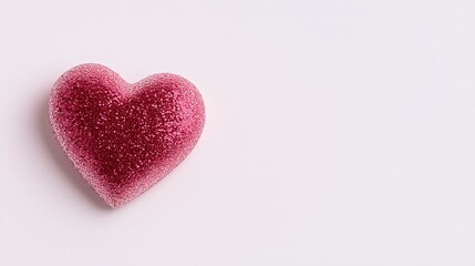 Fototapeta premium Sparkling pink heart on minimalist soft white background for romantic themes