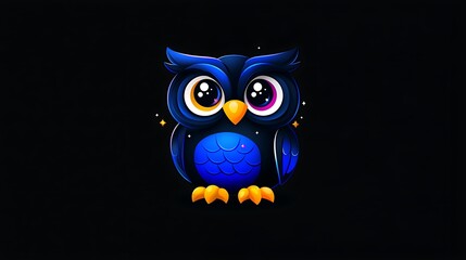 Obraz premium Adorable Blue Pixel Owl On Dark Background