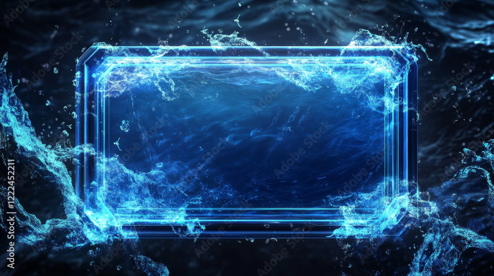 Poster game streaming overlay panels and buttons with water texture. template of webcam video app design. v
