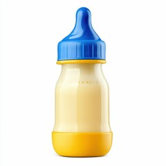 Baby Milk Bottle with Blue Cap Isolated on White Background