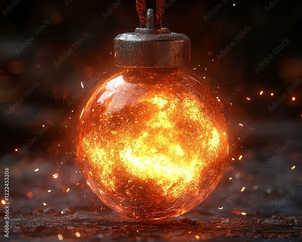 Poster glowing time bomb countdown reaching zero exploding into spiral of light and metallic debris