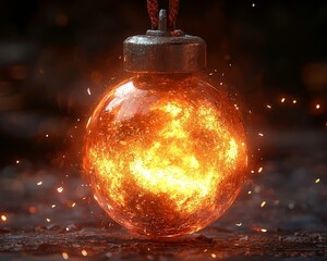 Glowing Time Bomb Countdown Reaching Zero Exploding Into Spiral of Light and Metallic Debris