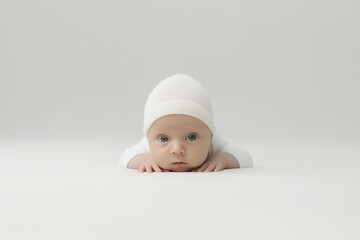 Soft light photography of a newborn baby on a white background