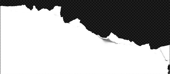 Vintage paper with torn edge and ripped texture. Abstract scrapbook design with crumpled note and label. Vector illustration of grunge wall frame and old sheet.