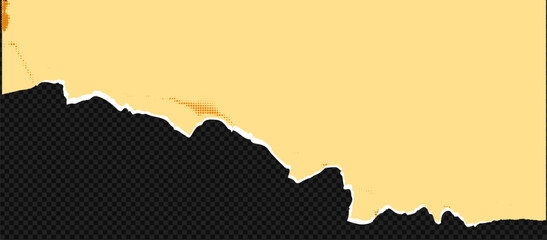 Vintage yellow torn paper with ripped edges and grunge texture. Abstract scrapbook piece with broken sheet at the transparent background.