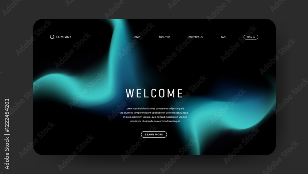 Poster abstract wave futuristic design of landing page. retro fluid gradient dark concept website design