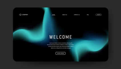 Abstract wave futuristic design of landing page. retro fluid gradient dark concept website design	