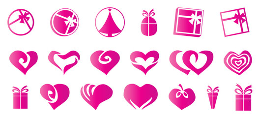 Pink heart and love icon collection