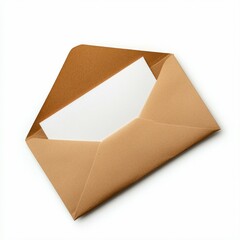 Brown Envelope with Letter Inside on White Background