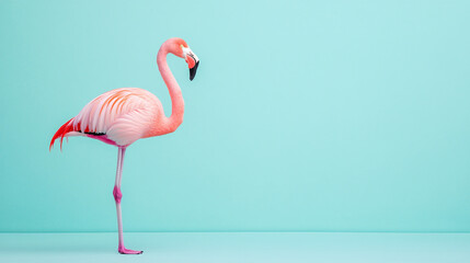 Fototapeta premium Stunning Pink Flamingo Against a Turquoise Background
