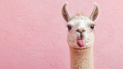 Obraz premium Funny Llama with Pink Background