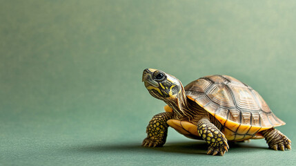 Fototapeta premium Close-up of a Tiny Turtle on Green Background