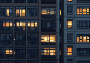 Cityscape at Night with Illuminated Windows and Starry Sky