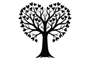Obraz premium Romantic black silhouette of a love tree in vector design, perfect for creative and microstock projects.