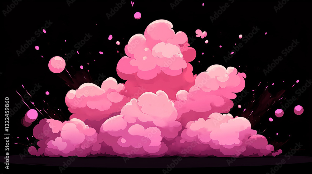 Aufkleber pink burst sprites for game or animation. vector storyboard of cartoon explosion with color clouds. 