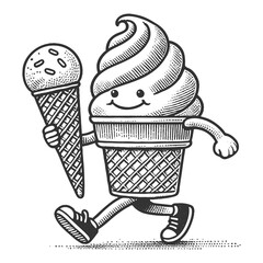 Smiling Ice Cream Cone Character Walking raster