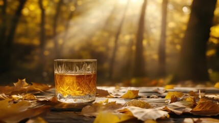 Autumnal Whiskey: A Golden Hour Toast in the Woods