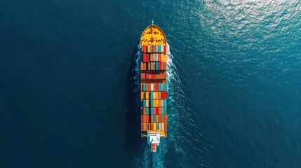 Aerial View of a Cargo Ship Sailing on the Ocean