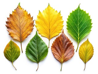 Birch Leaf Life Cycle: From Bud to Fall, Isolated on White
