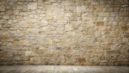 Rustic Stone Wall Background with Weathered Wooden Floor Ideal for Interior Design Projects and Room Mockups