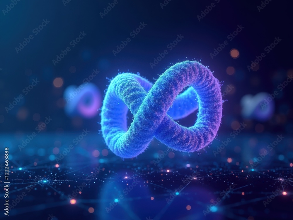 Poster exploration of post-quantum cryptography concepts featuring a vibrant 3d representation of quantum e
