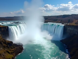 Fototapeta premium Majestic Waterfall Landscape Powerful Nature Scene