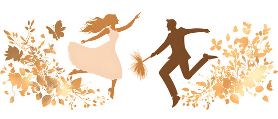 Obraz premium Playful and romantic wedding couple illustrations concept and wedding accessories in hand-drawn.