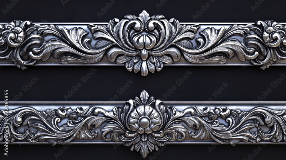Poster buttons with fantasy frame for game ui design. silver banners or title bars with decorative borders 