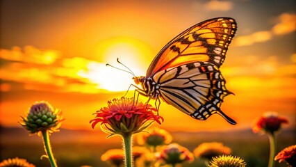 Silhouette Butterfly on Flower - Elegant Nature Stock Photo