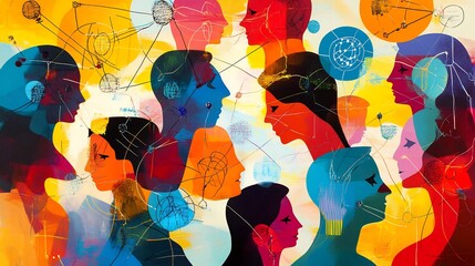 Abstract group psychology symbols unravel complexities of social dynamics and interpersonal relationships mapping collective behavior and the subtle nuances of human connection
