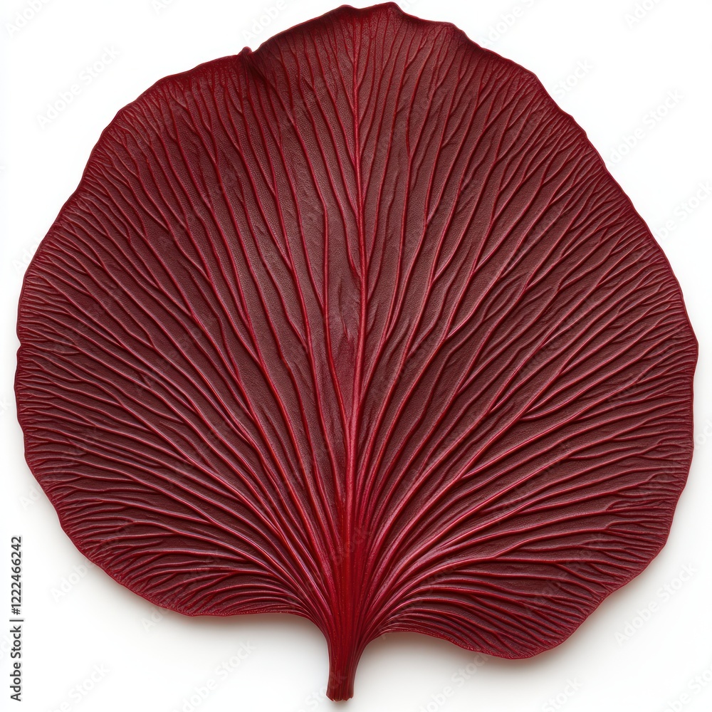 Poster red leaf with intricate vein patterns isolated on white background