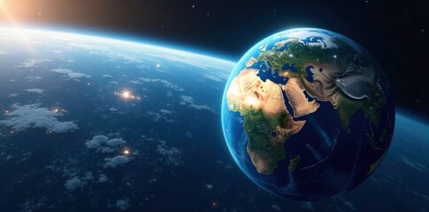 Obraz premium Planet Earth from space with blue oceans and green forests, earth, globe