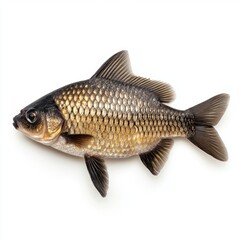 Freshwater Fish with Glimmering Scales on White Background