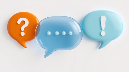 Vibrant Communication Symbols: Question, Exclamation, and Ellipsis in Speech Bubbles