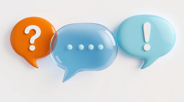 Vibrant Communication Symbols: Question, Exclamation, and Ellipsis in Speech Bubbles