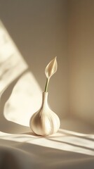 A Delicate Still Life: Elegant Garlic Bulb and Flower in a Vase, Capturing the Essence of Nature's Beauty.