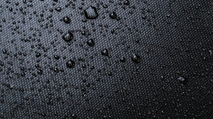 Water droplets on dark fabric texture background