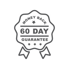 60 day money back guarantee vector icon on white background